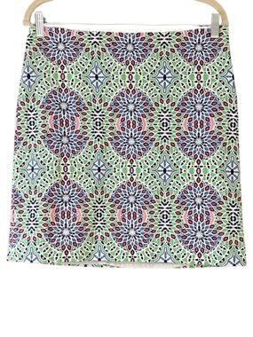 Talbots Mosaic Print Skirt Green Blue Pink A-Line Mini Geometric Pattern Summer